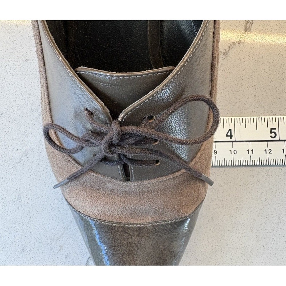 Mode Spana Vintage Woman's 8.5 Oxford Pumps W/Lace Up Brown Taupe Glossy Cap Toe - Picture 9 of 10